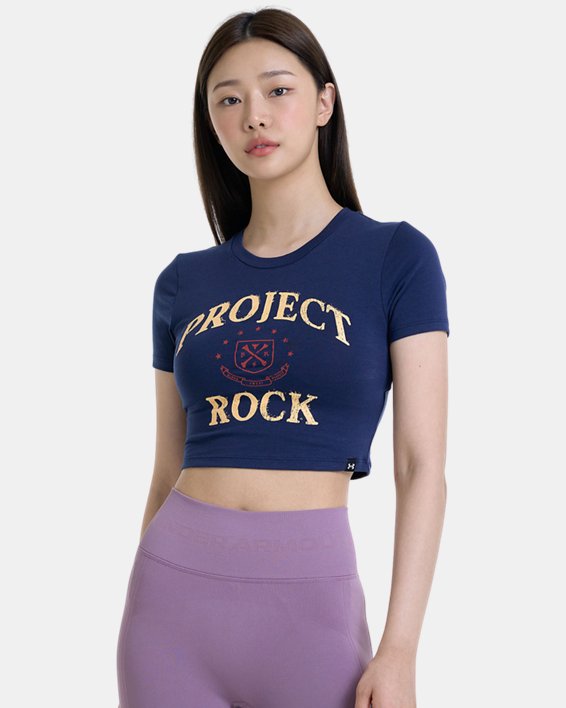 Women's Project Rock Arena Baby T-Shirt in Blue image number 0